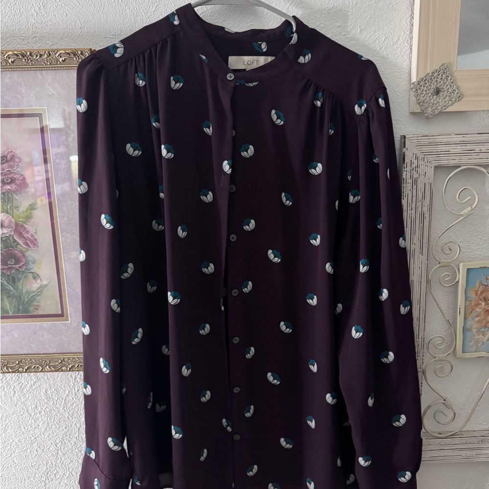LOFT Purple Blouse with Pattern